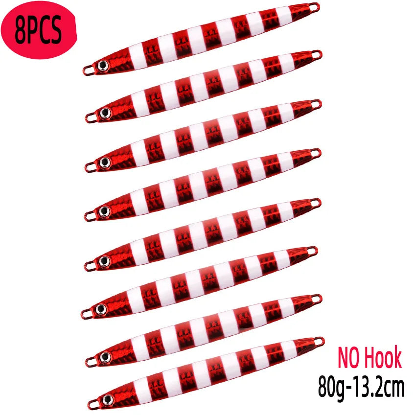 Slim Jig Set – 8 pcs 80 g Metal Jigs (Optional Hooks, Saltwater Ready)