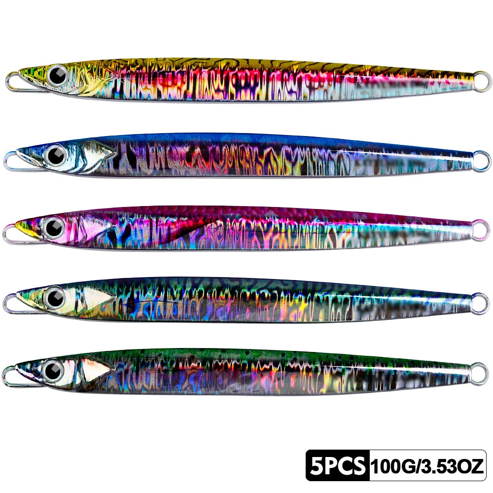 PROBEROS Slim Jig Set – 5 pcs Metal Jigs (60–180 g, Fast-Sinking Speed Design, No Hooks)
