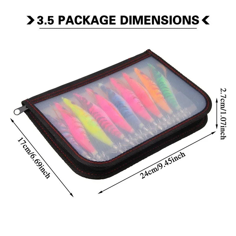 Squid & Cuttlefish Jig Set (10-Pack) | 3.5# | 19.5g | Luminous Octopus Shrimp Jigs with 3D Eyes
