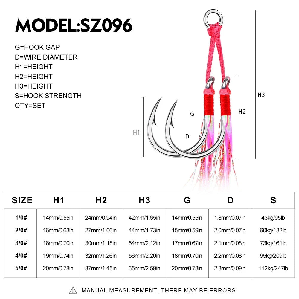 Double Barbed Assist Hooks (5 Pairs) | Pink Skirts | Saltwater Jigging Hooks