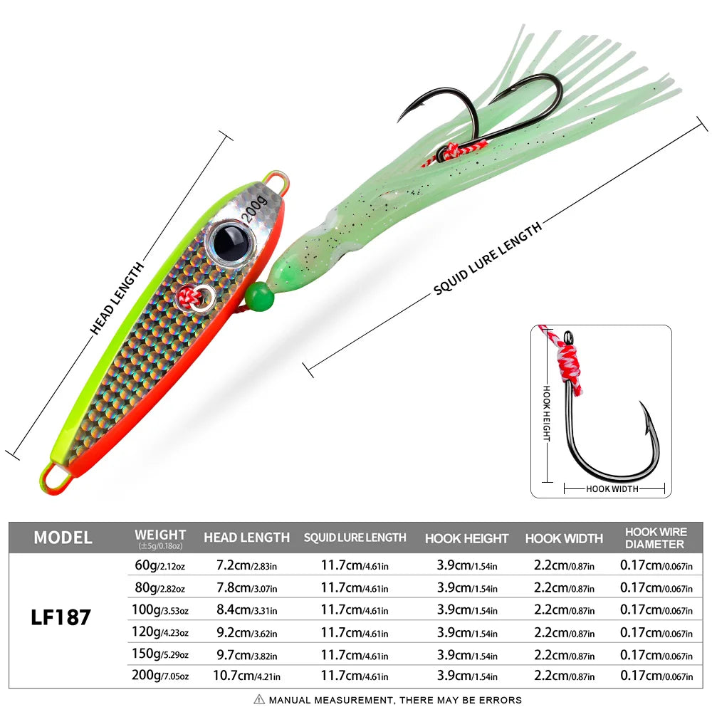 PROBEROS Squid Skirt Slow Jig | 60–200g | Luminous Assist Hook Metal Jig