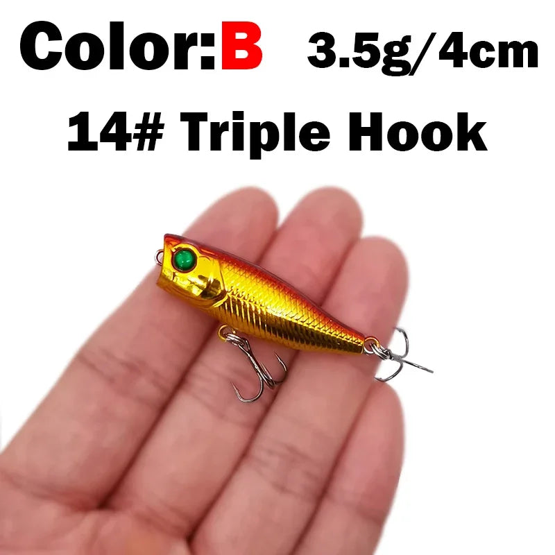 Mini Topwater Popper Lure | 4cm 3.5g Surface Fishing Lure with 3D Eyes