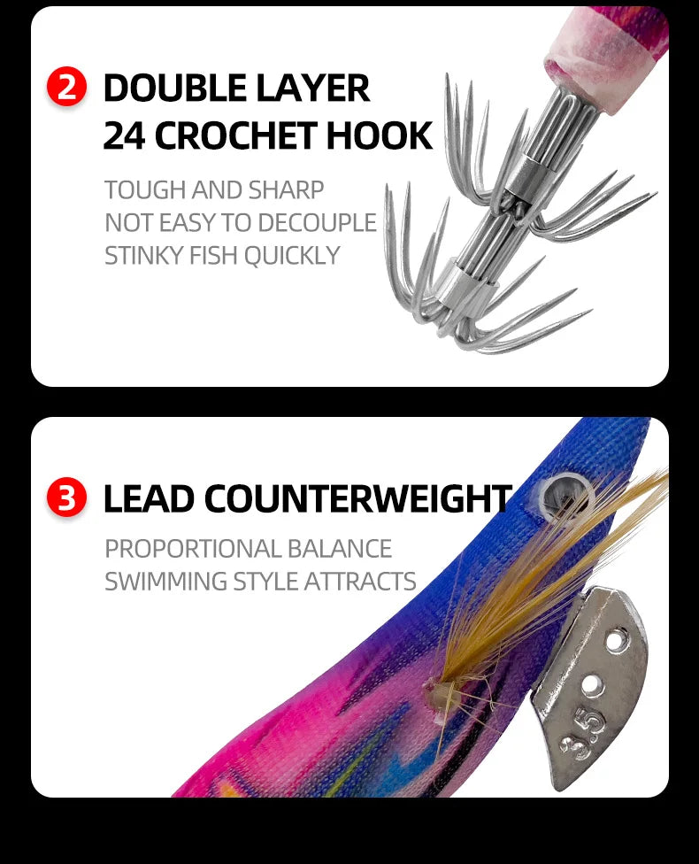 ShareShark Luminous Squid Jigs | 5-Pack | 13.2cm 20g | 3.5# Shrimp-Style Hardbody Lures
