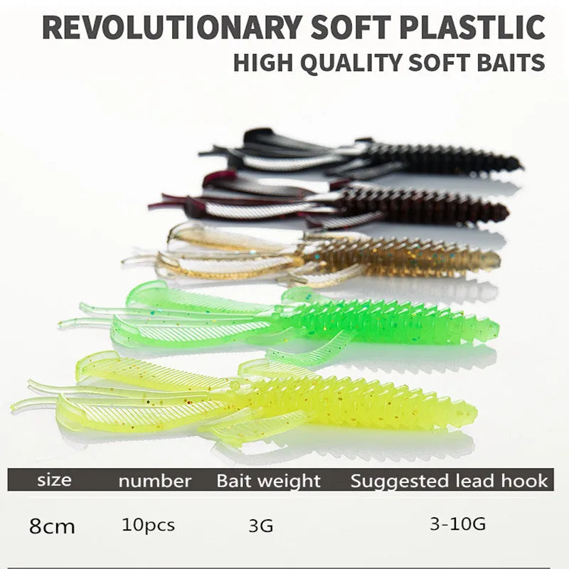10-Pack Double-Tail Craw Soft Plastic Lures | 80mm 3g | Crayfish & Prawn Style Baits