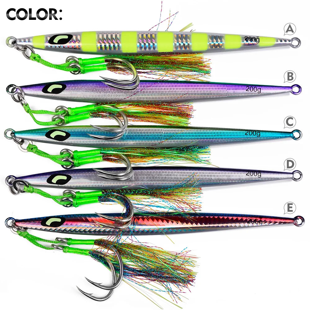 PROBEROS Fast-Sinking Metal Jig | 60–200g | 3D Scale Luminous Jig with Assist Hook