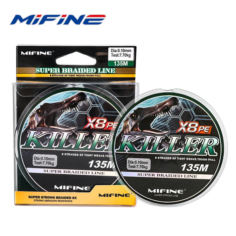 MIFINE Killer X8 Braided Line | 135m | 8-Strand PE | 15–56LB | Super Strong Multifilament Fishing Line