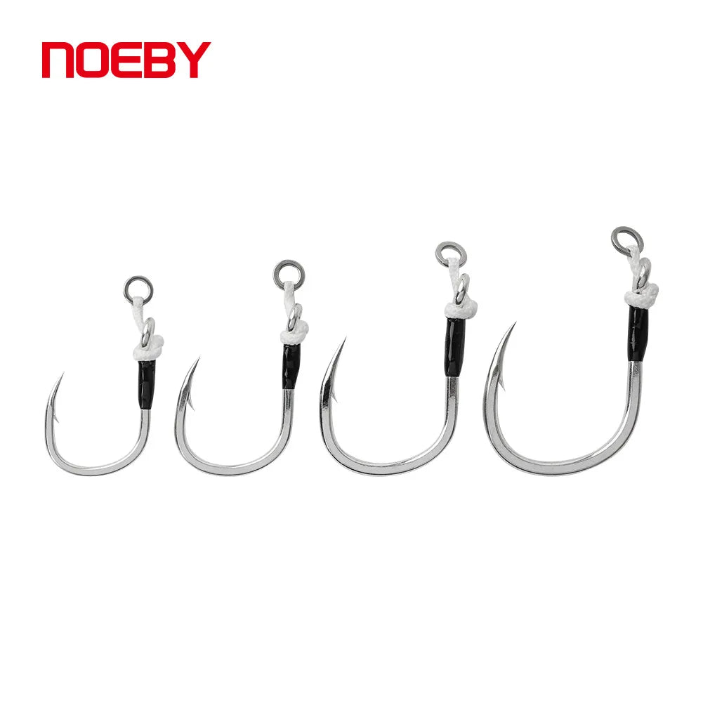 NOEBY Plugging Inline Single Assist Hooks | 4-Pack | 4/0–7/0 | 300lb PE