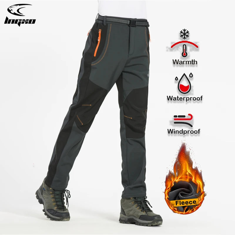 LNGXO Men’s Winter Softshell Hiking Pants | Fleece-Lined Waterproof & Windproof Outdoor Trousers