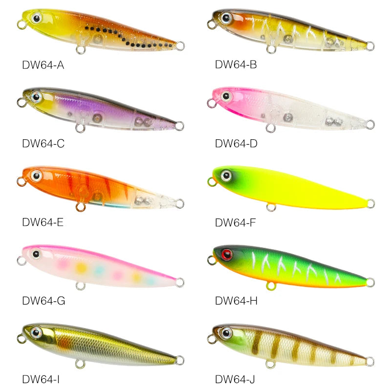TSURINOYA DW64 Topwater Pencil Lure | 60mm 3.1g Floating Walk-the-Dog Hardbody