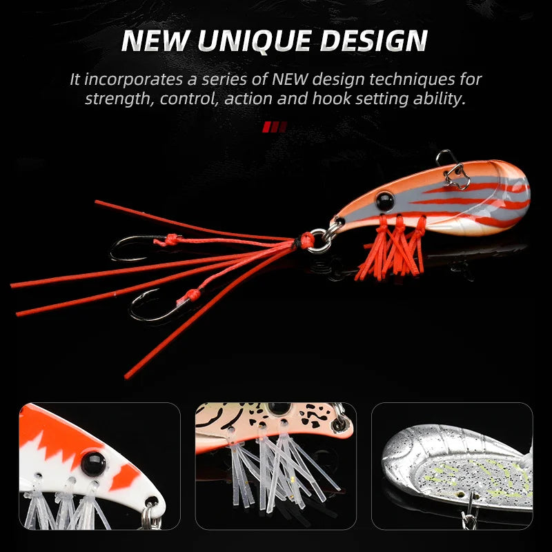 ALLBLUE Crazy Shrimp Metal VIB Lure | 7g / 14g | Sinking Blade Spoon | Assist Hook & Rubber Skirt | Bass & Predator Bait