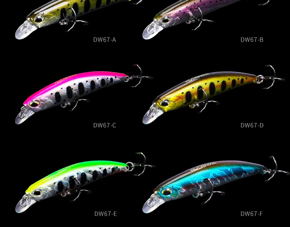 TSURINOYA 60S DW67 Sinking Minnow Set – 12 pcs 60 mm / 6.1 g Hardbody Lures (Fresh & Saltwater)