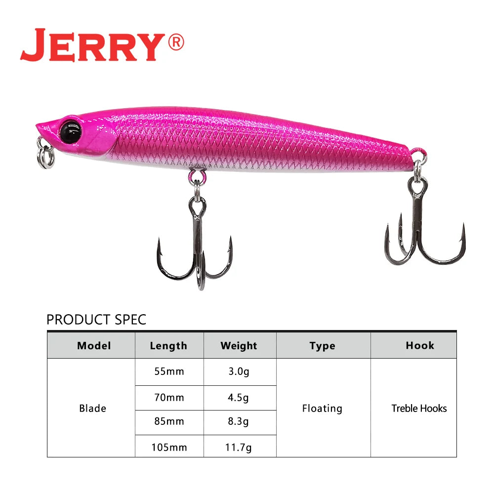 Jerry Blade Topwater Pencil Lure | Floating Stickbait | UV Coated Surface Hardbody | 55mm / 70mm