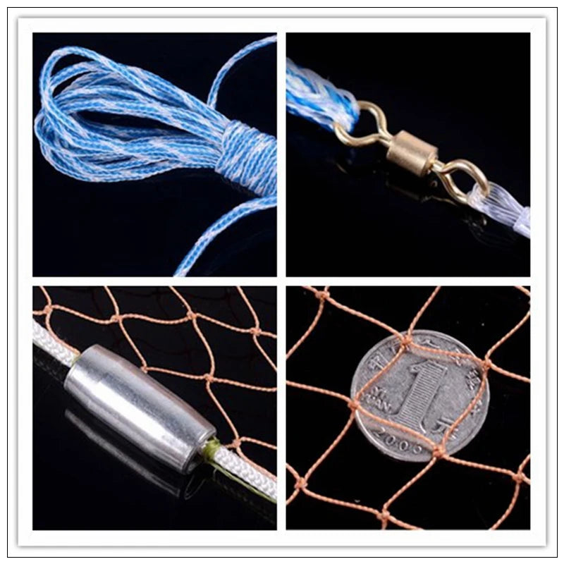 Finefish Cast Net – Monofilament Hand Throw Net (1.2–3.6 m, 1.5 cm Mesh, Retractable Design)
