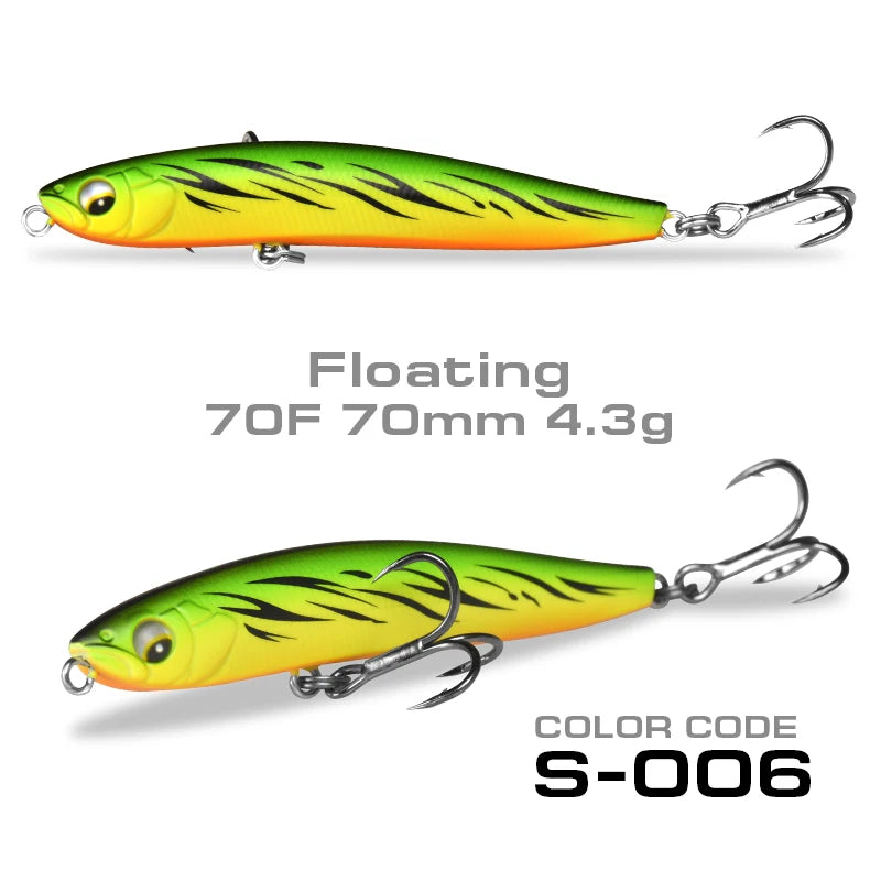 StrikeForce 70mm Stickbait Fishing Lure | 10g Sinking / 4.3g Floating Pencil Lure