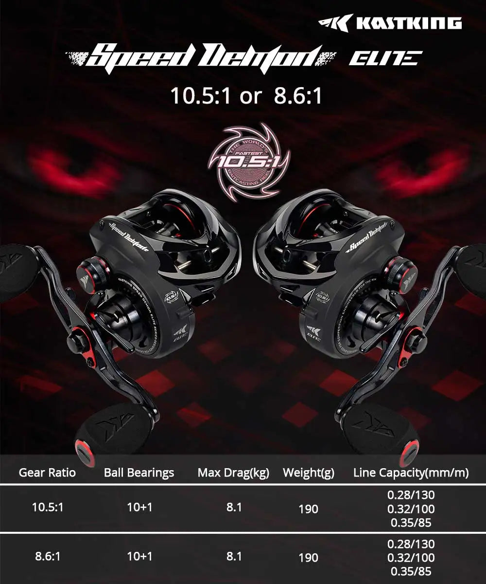 KastKing Speed Demon Elite Baitcasting Reel | 10.5:1 Gear Ratio | 10+1 Bearings | 8.1kg Drag