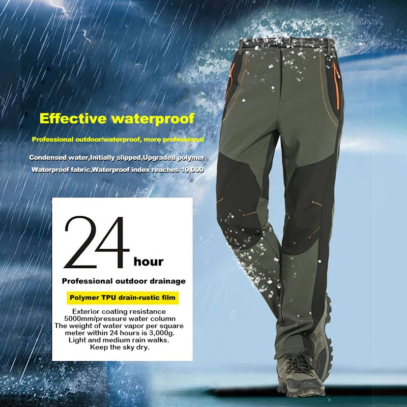 LNGXO Men’s Winter Softshell Hiking Pants | Fleece-Lined Waterproof & Windproof Outdoor Trousers