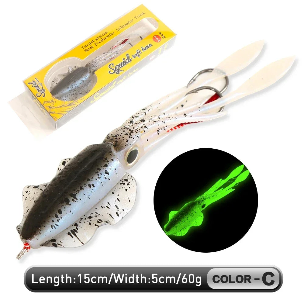 ZUKIBO Luminous Squid Soft Bait | 60g Octopus Head Jig | UV Glow | Deep Sea Trolling & Boat Fishing Lure