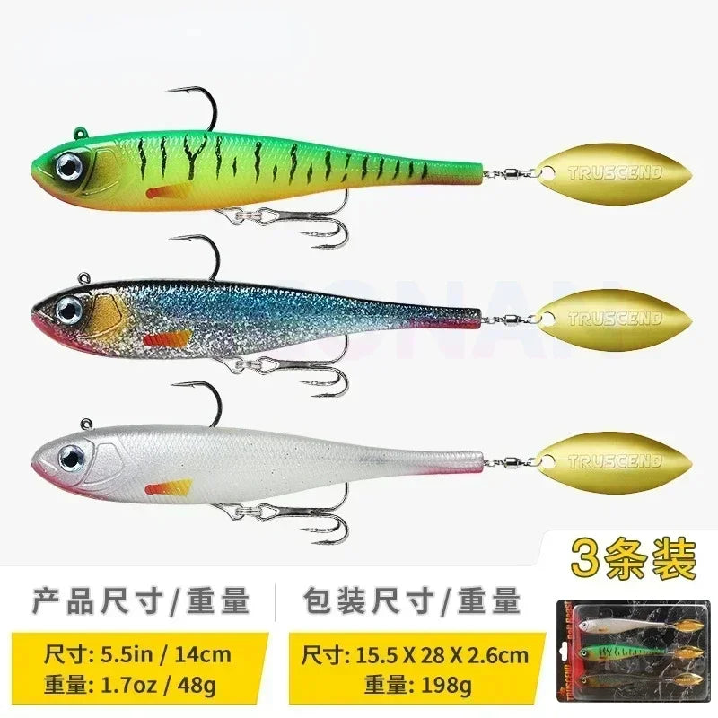 KNCONAN Rotating Blade Soft VIB Lures | 3 Pack | 15g / 48g Pre-Rigged Swimbaits