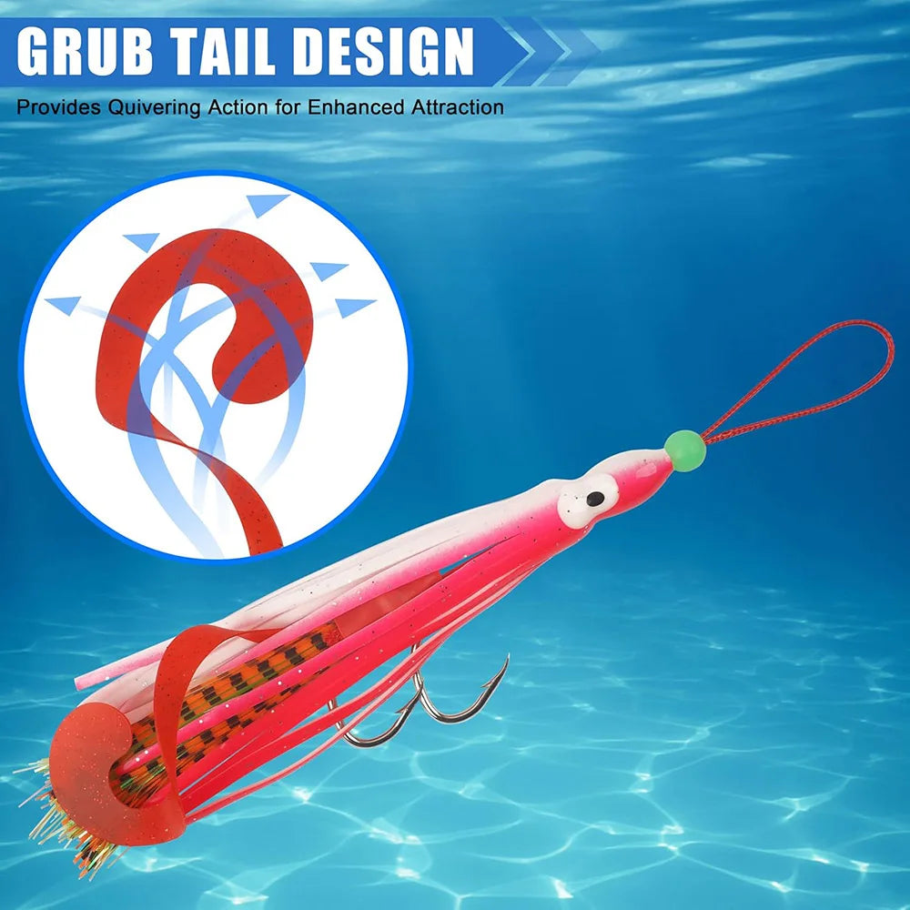 5pcs Squid Rig Jigging Lure Set | Octopus Skirt Baits with Double Assist Hooks | Offshore Fishing Lures