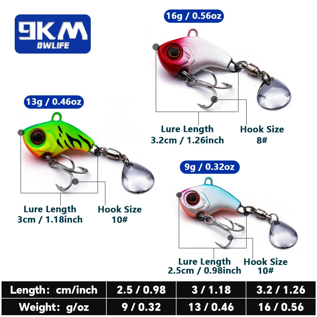 9KM DWLIFE Tail Spinner VIB Lure | 9g–16g Sinking Blade Bait | Long Casting Vibration Lure