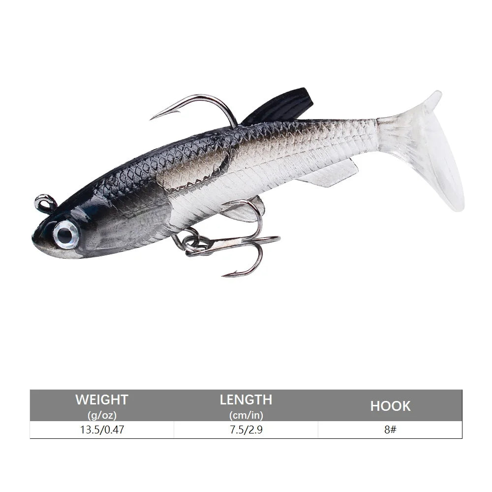 SANMO Curly Tail Soft Lure | 75mm / 85mm Sinking Swimbait | T-Tail Fishing Bait