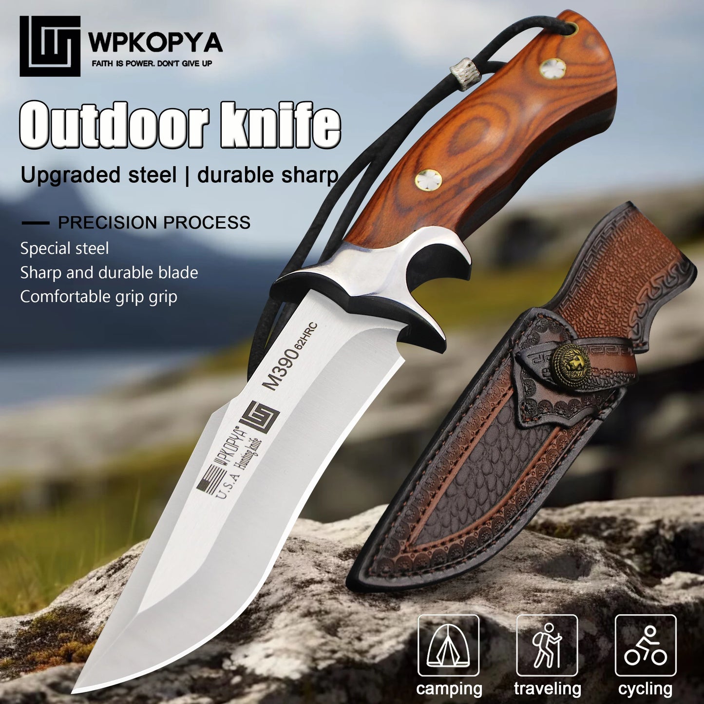 WPKOPYA440C Fixed Blade Knife | 440C Stainless Steel | Includes Sheath