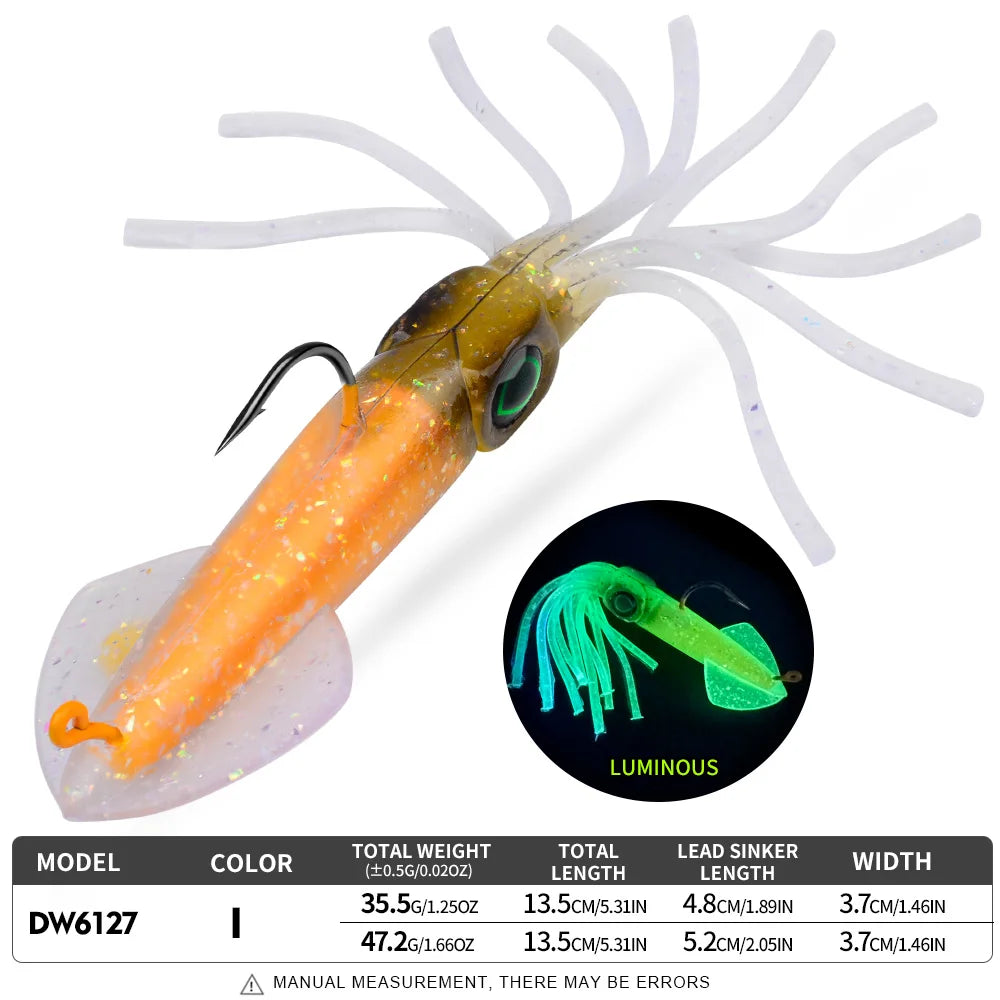 Proberos Luminous Squid Soft Jig | 35.5g / 47.2g | Heavy Lead Hook Swimbait