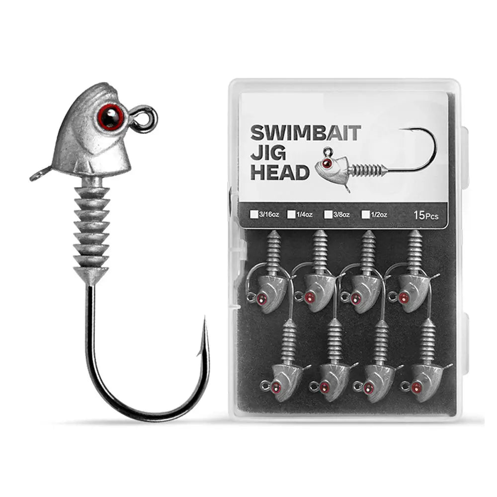MrLurion Screw Lock Jig Head Set | 5g–14g Weighted Hooks | 15pcs Soft Plastic Jig Heads