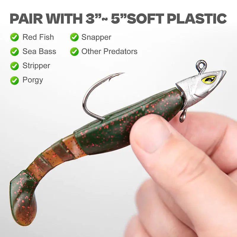WODJYJ Heavy Jig Head Hook Set | 14g–42g | 5pcs Saltwater Jigging Hooks for Soft Plastics
