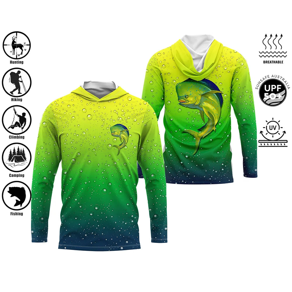Men’s UPF50+ Fishing Hoodie | Long Sleeve Quick-Dry 3D Print Fishing Shirt | Sizes up to 4XL