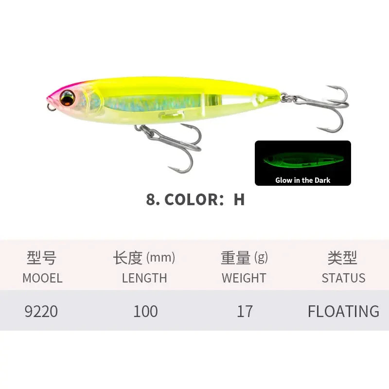 KNCONAN 100mm Topwater Pencil Lure | 17g Floating Walk-The-Dog Hardbody