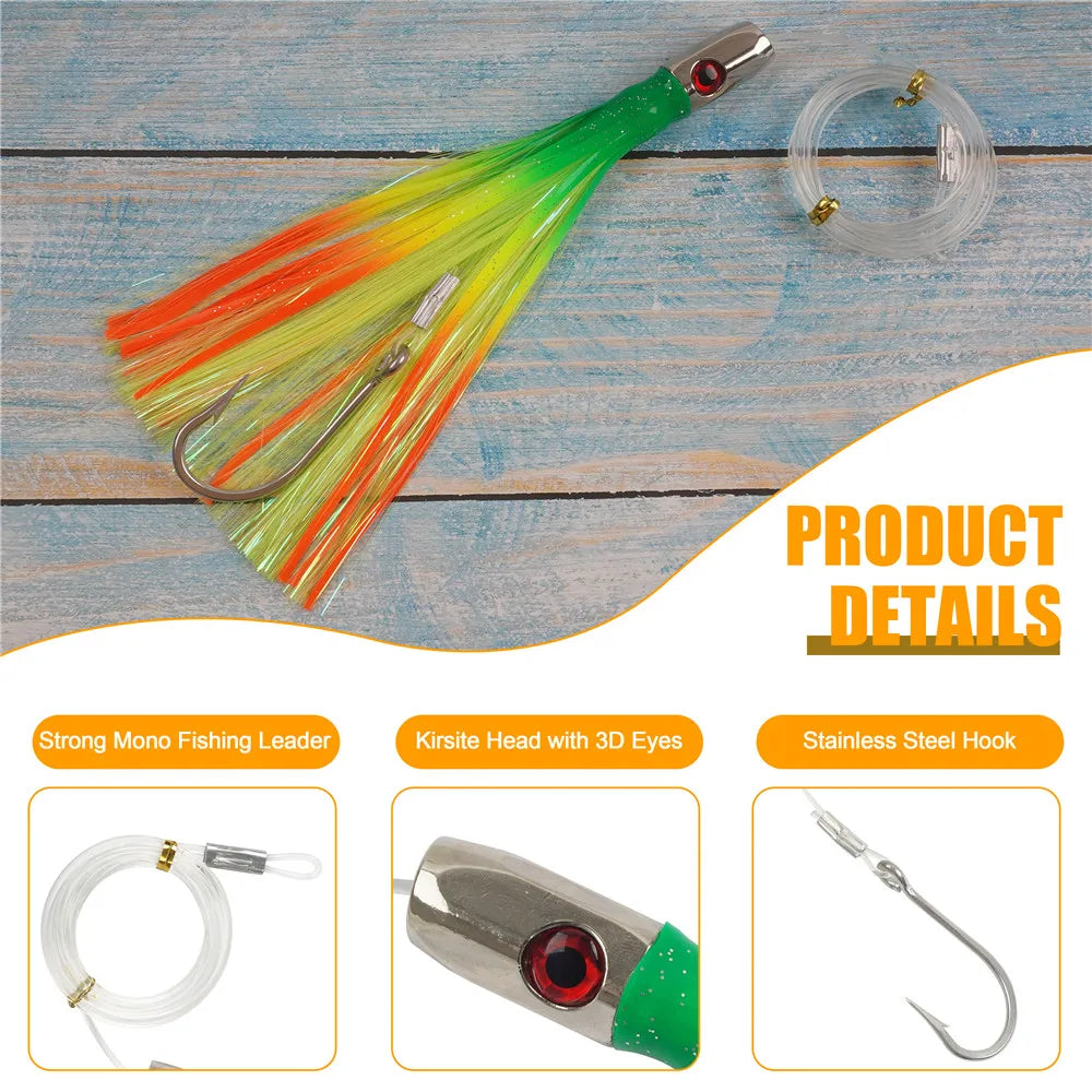 90g Skirted Trolling Jig Head Lure | Big Game Octopus Skirt | Offshore Marlin & Tuna Lure