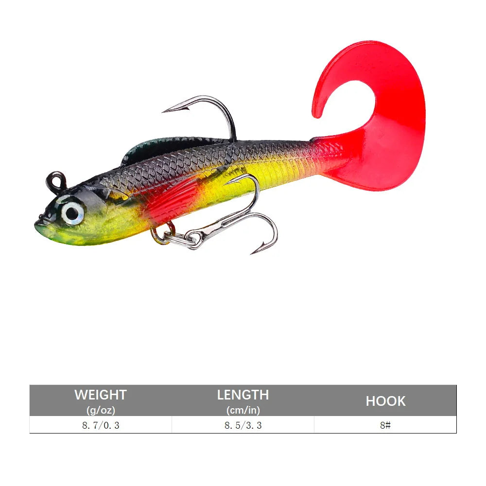 SANMO Curly Tail Soft Lure | 75mm / 85mm Sinking Swimbait | T-Tail Fishing Bait