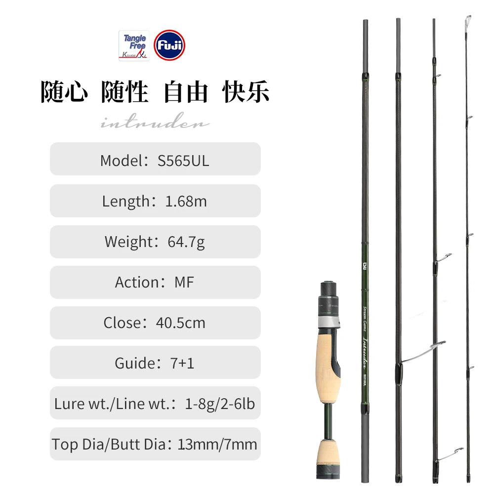 TSURINOYA INTRUDER Packable Fishing Rod | FUJI Components | UL Carbon Spinning & Casting Rod