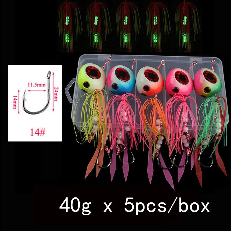 5-Piece Tai Kabura Slider Jig Set – 60–200 g Saltwater Bottom Fishing Lures