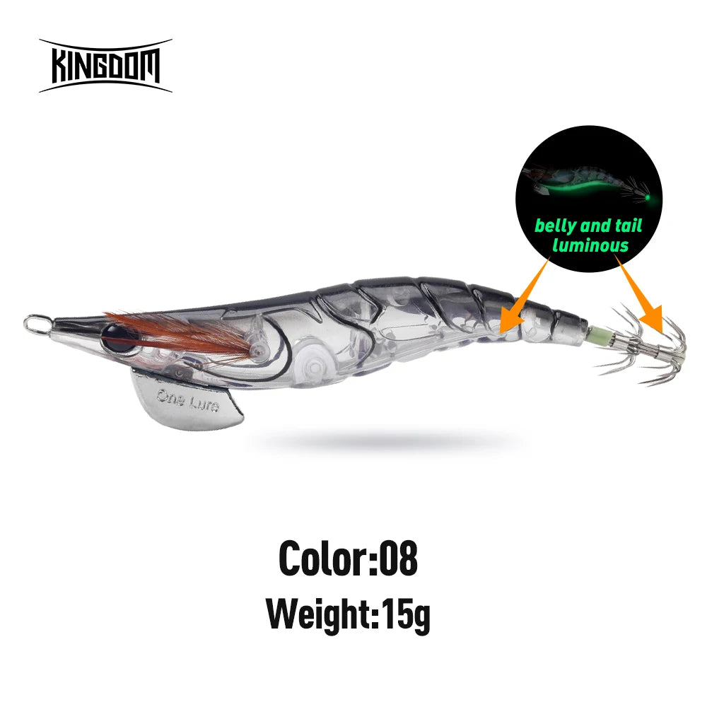 Kingdom EGI Squid Jig | Slow-Sinking Luminous Squid Lure | Wood Shrimp Style | Sizes 1.8–3.5