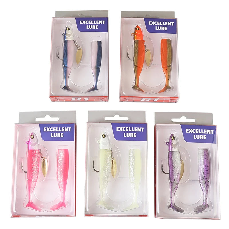 TAIYU Soft Lure & Spinner Combo | 20g Jig Head | T-Tail Silicone Wobbler + Metal Spoon Blade | Pike, Trout & Bass