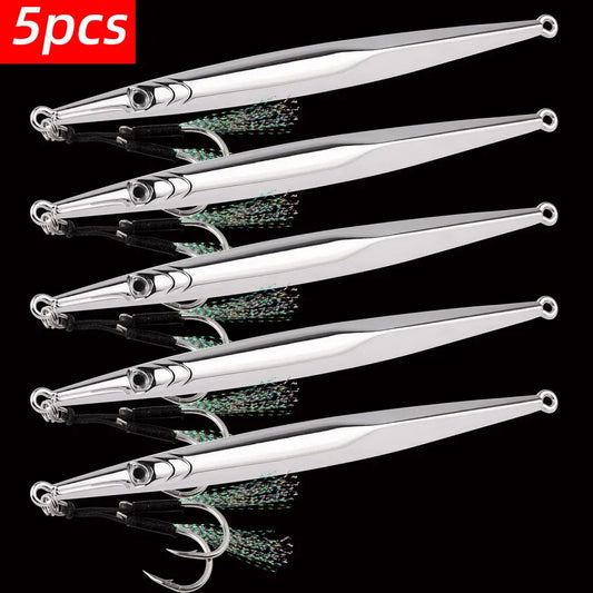 Long Slim Metal Jigs (5-Pack) | 60g / 80g | Electroplated Saltwater Jigs