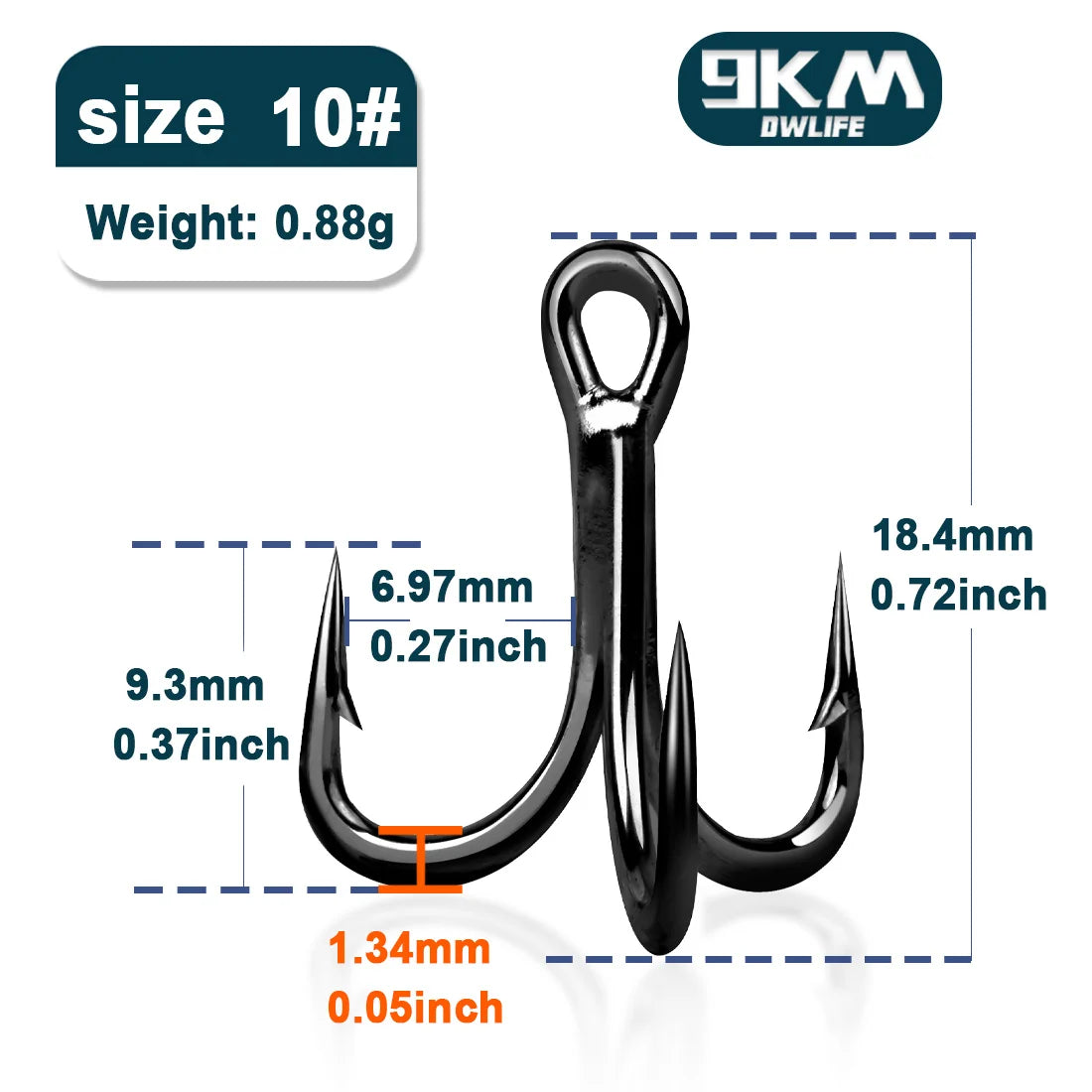 9KM 4X Treble Hooks | High Carbon Steel Barbed Replacement Hooks | 10–30pcs