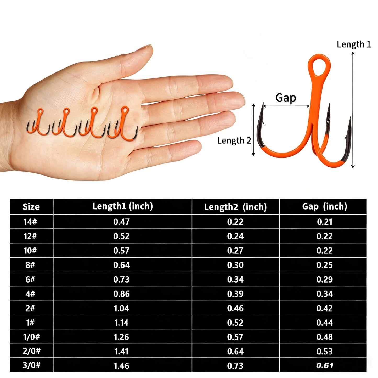 9KM Orange UV Treble Hooks | 2X Strong Replacement Triple Hooks | 5–10pcs