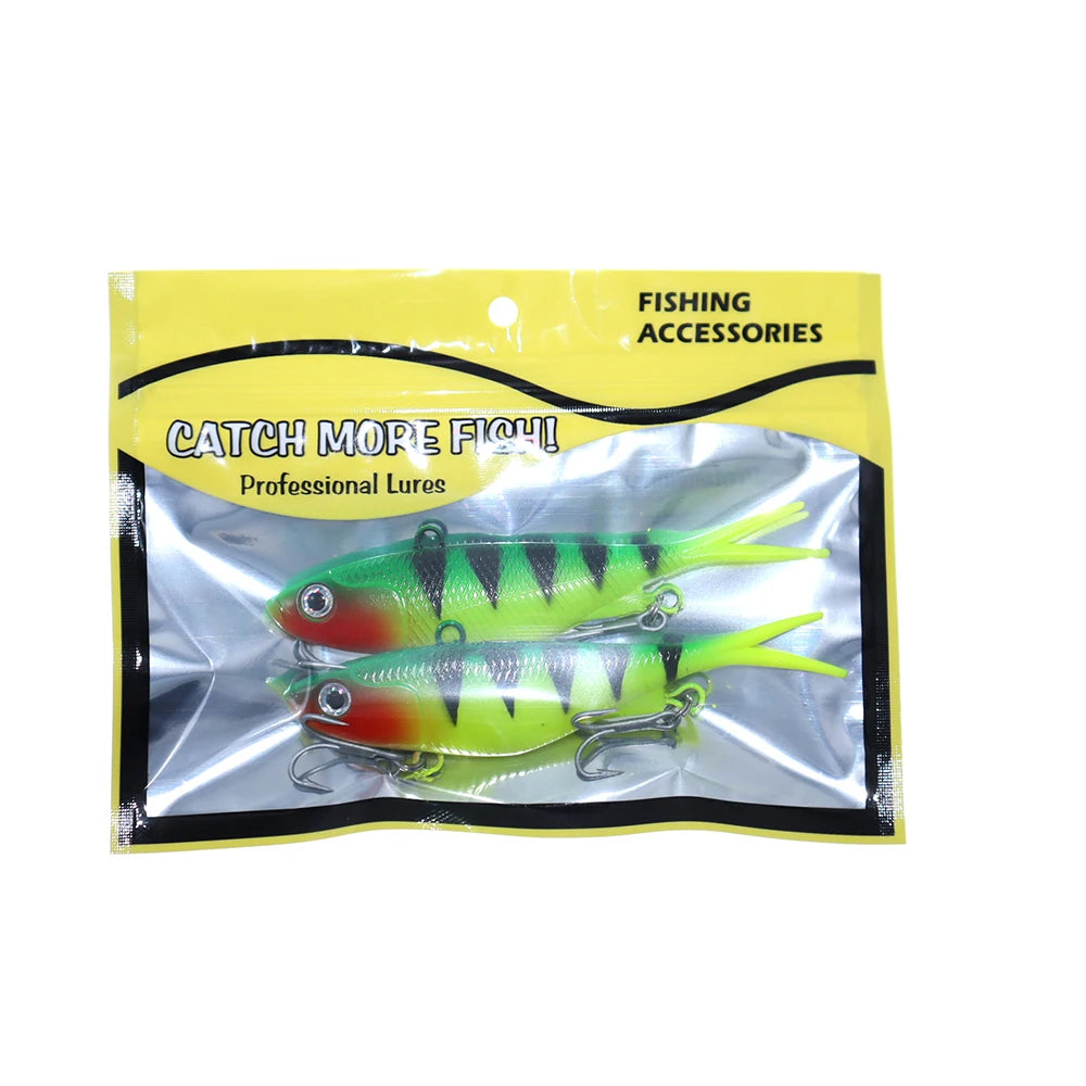 Soft VIB Fishing Lure Set | 11cm Vibration Bait with Treble Hooks | 2pcs