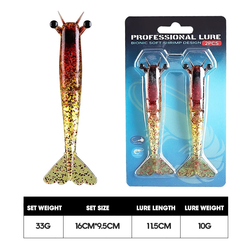 Taiyu Sinking Shrimp Soft Lures | 9.5cm / 11.5cm PVC Prawn Bait | 2pcs