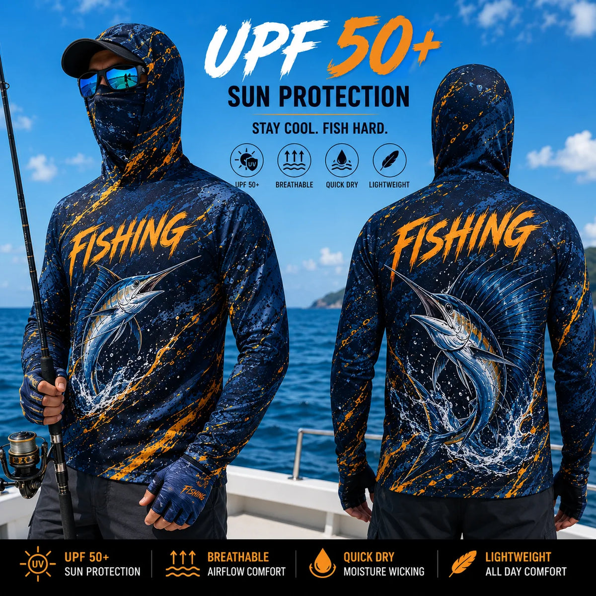 MALFC Men’s Hooded Long Sleeve Fishing Shirt | UV Sun Protection | S–3XL