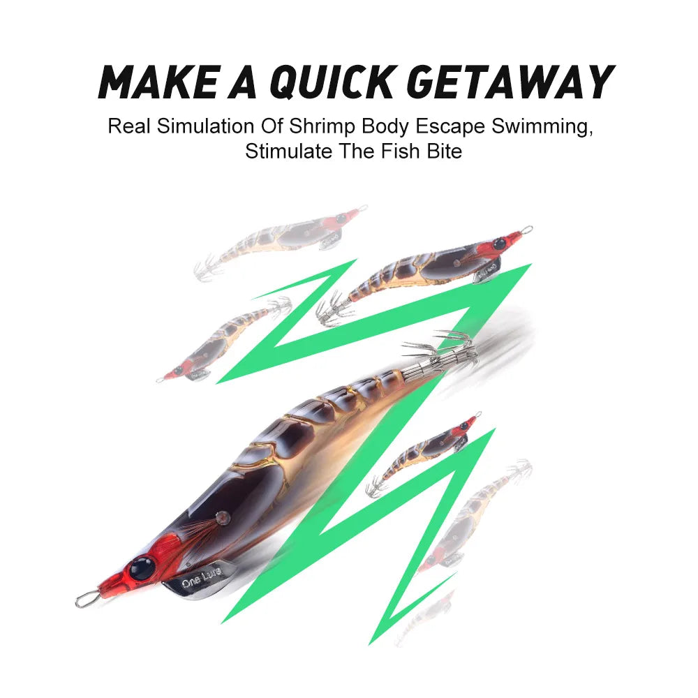 Kingdom EGI Squid Jig | Slow-Sinking Luminous Squid Lure | Wood Shrimp Style | Sizes 1.8–3.5