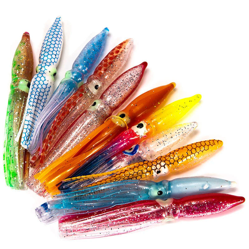 10pcs Soft Squid Lure Set | 8cm Octopus Skirt Baits | Offshore & Saltwater Fishing