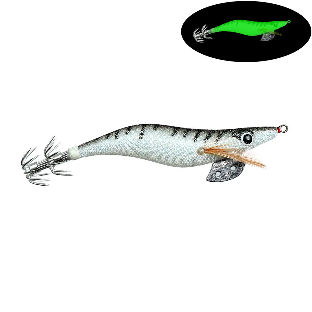 Full Body Luminous Wooden Shrimp Squid Jig | Sizes 2.0 / 2.5 / 3.0 | Squid & Cuttlefish Lure