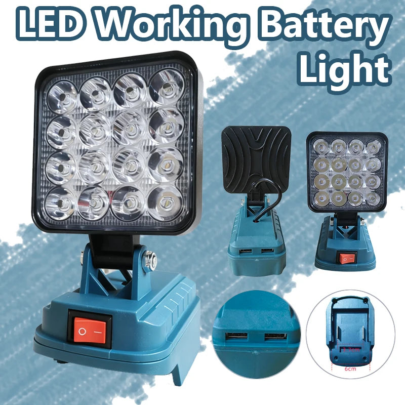 18V LED Work Light For Makita | Portable Battery Lamp with USB | Jobsite & Fishing Light