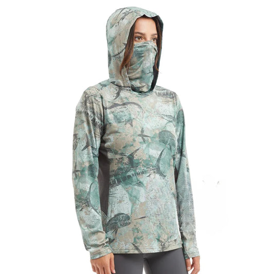 Women’s UPF50+ Fishing Hoodie with Face Mask | Long Sleeve Sun Protection Fishing Shirt