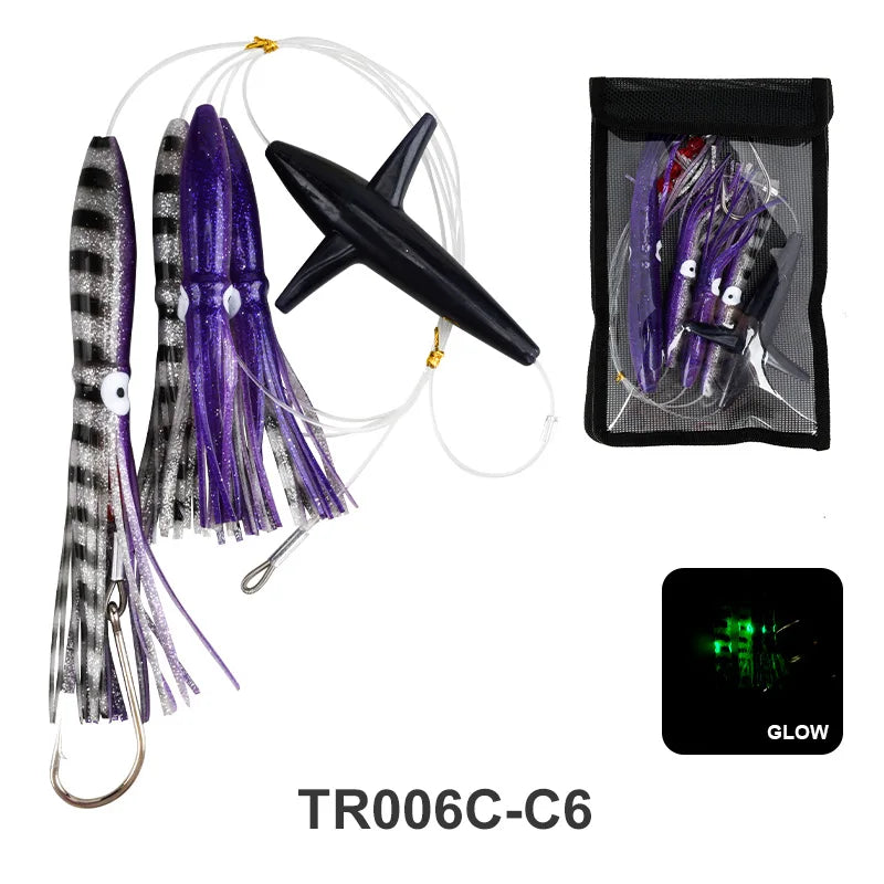 TEASER TR007 Big Game Trolling Lure | 203g | 9” Soft Skirt Glow Squid