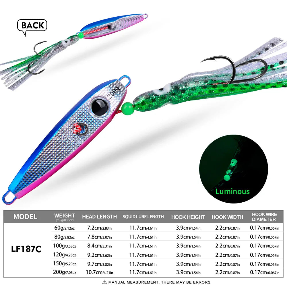 PROBEROS Squid Skirt Slow Jig | 60–200g | Luminous Assist Hook Metal Jig